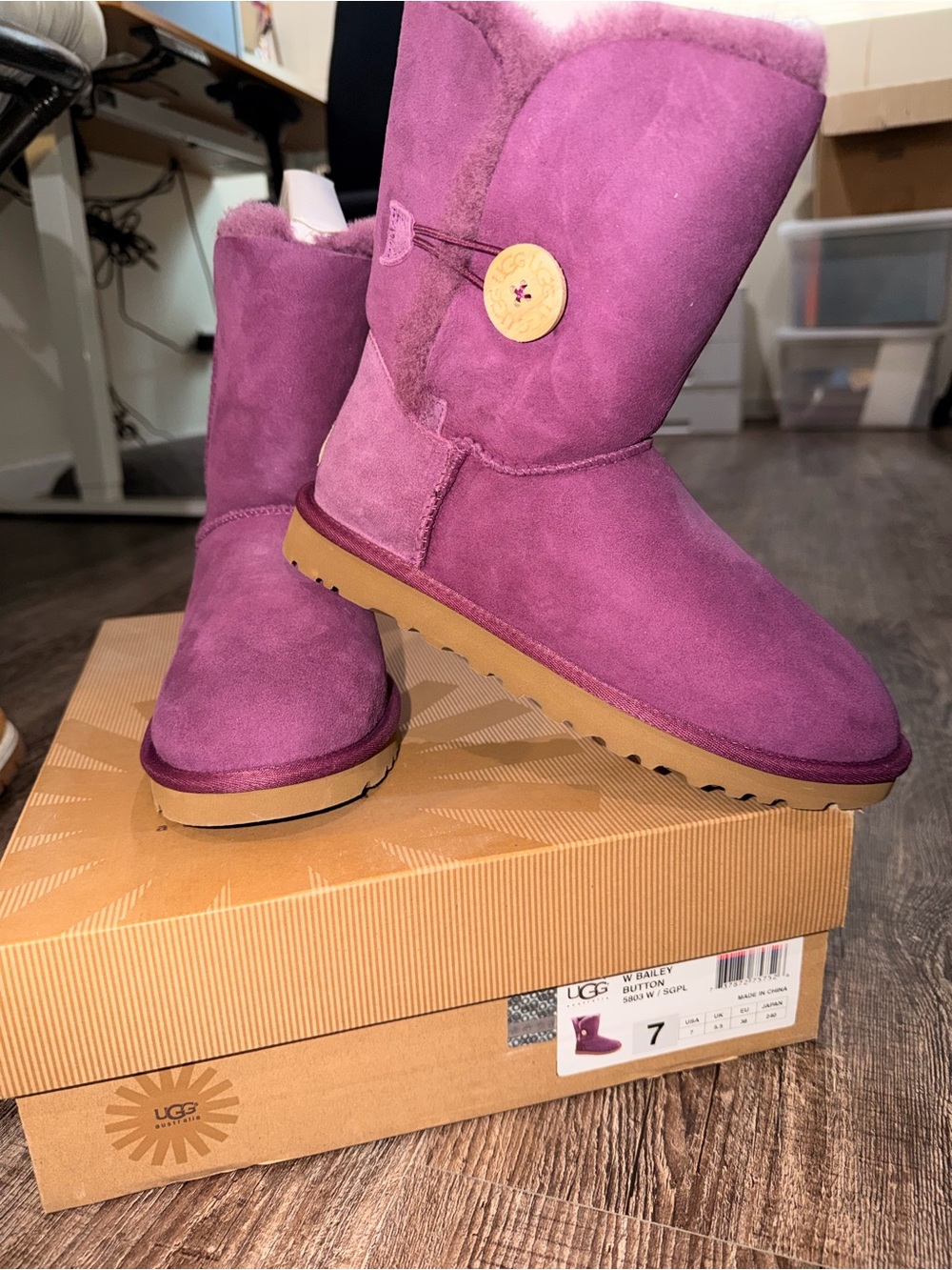 UGG Bailey Button II Boots in Vibrant Purple Suede